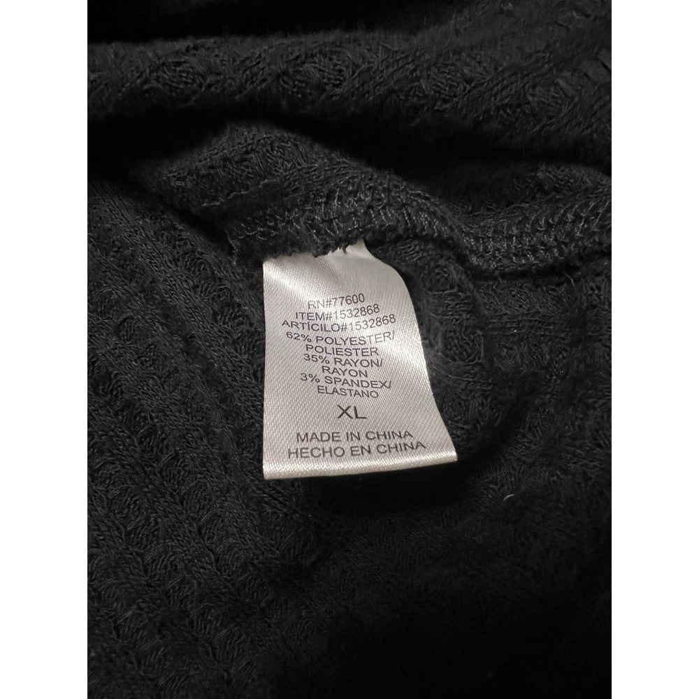 Chaser Hooded Waffle Knit Thermal Shirt Womens Pullover Black Lounge Top - Picture 10 of 11